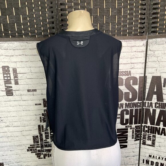 Under Armour XL Midnight Blue Woven Mesh Crew Neck Muscle Crop Top - Picture 3 of 5